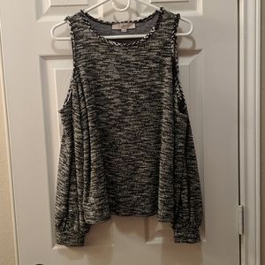 Ann Taylor Loft cold shoulder navy/white sweater